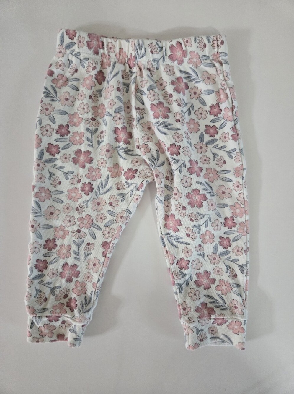Pekkle Girls Floral Pink & White Jogger Pants 12 Months